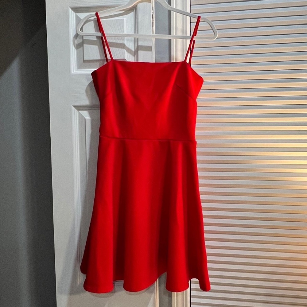 Oh My Love Fire Truck Red A-Line Dress w/Bow Detail